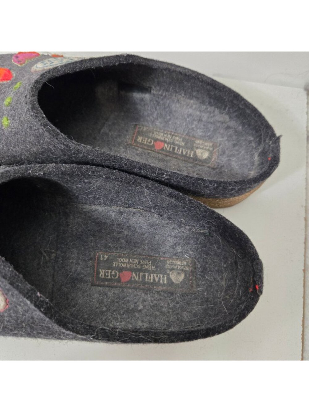 Haflinger Size 10 Paisley Blue Wool Felt Appliqué Stitching Slip-On Clog Slipper - Picture 8 of 11